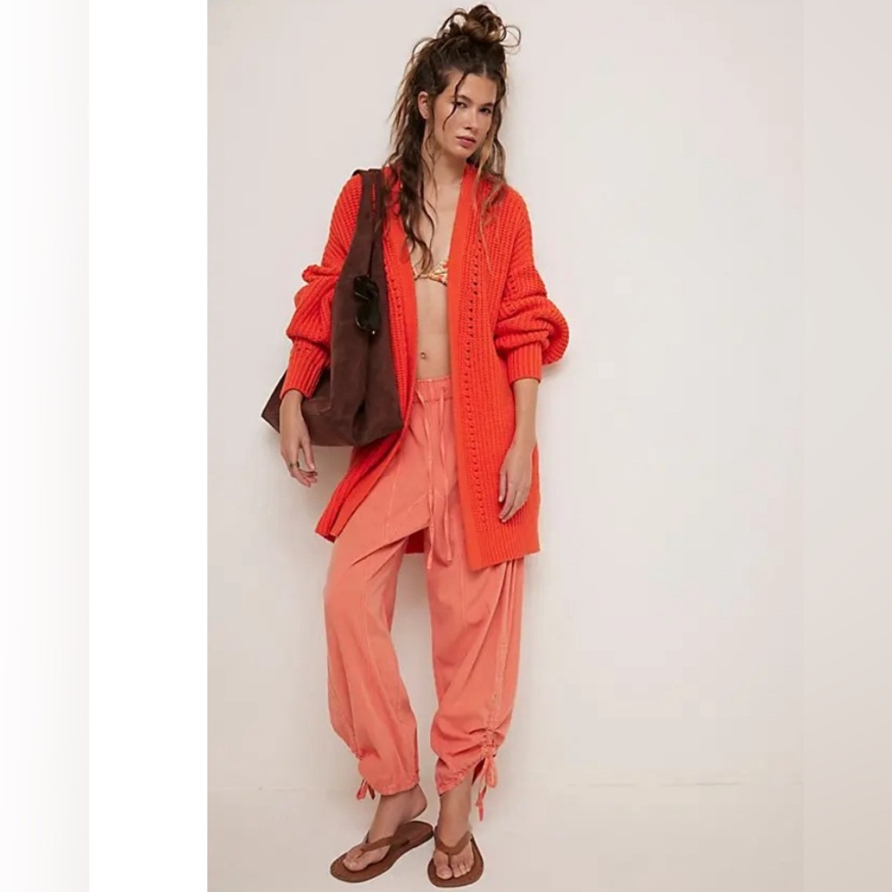 Free People Nightingale Cardigan NWOT Women’s Size Small Mandarine Red Fall